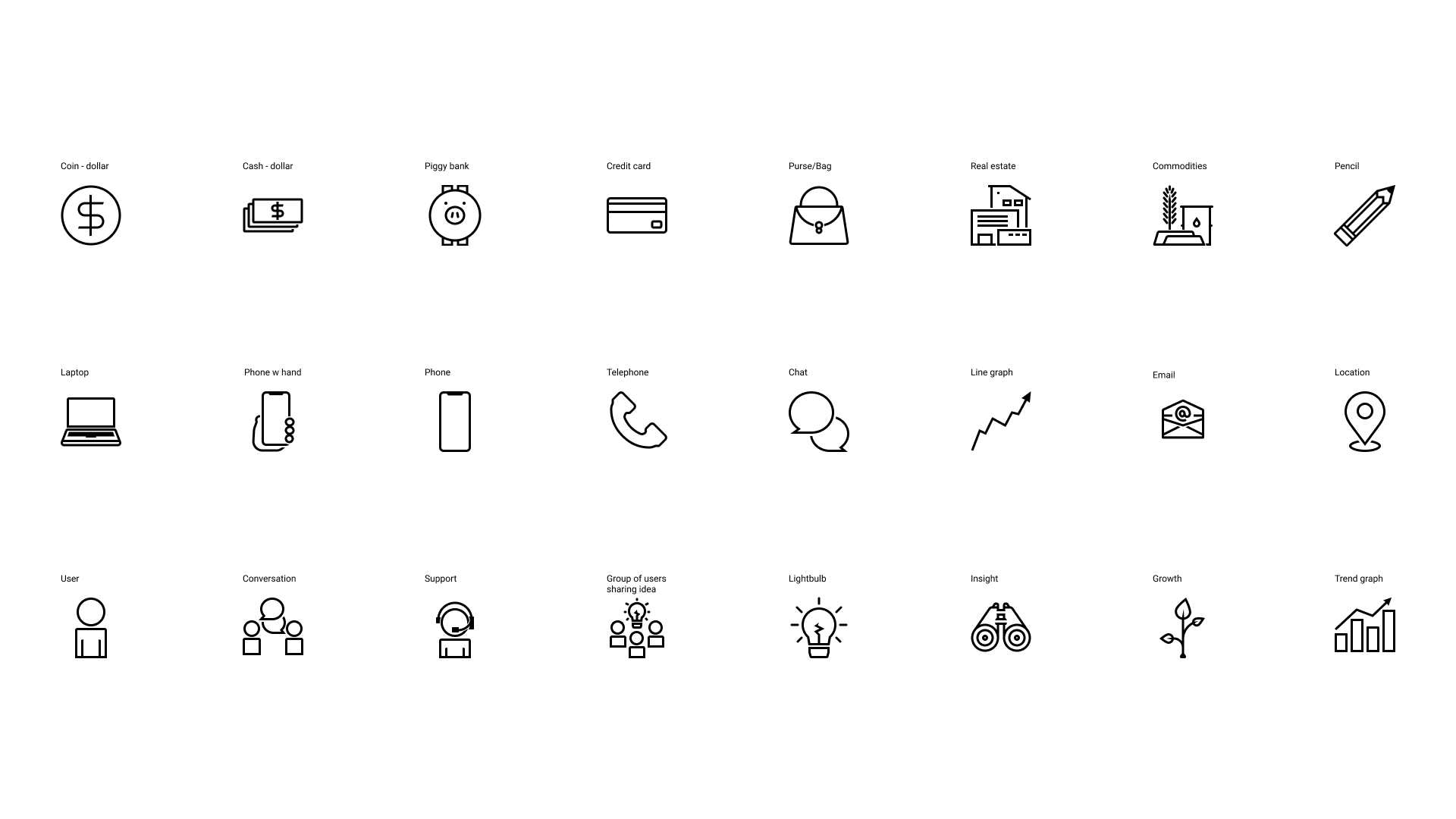 Large 80px icons relating to finance and community